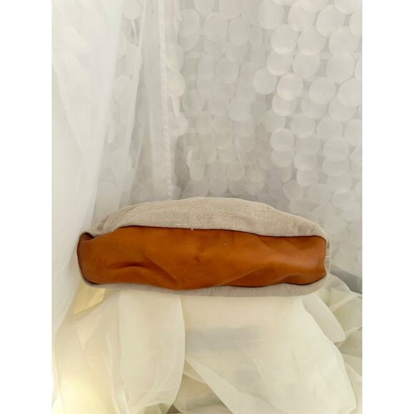 TERRA PAX Large Linen HEMP Slouchy Shoulder Bag Beige Leather Trim Sustainable - Picture 7 of 9